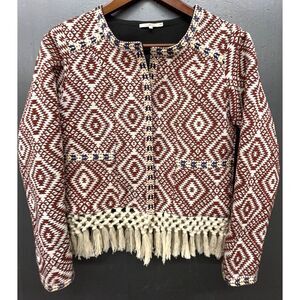 Tularosa Santa Fe Jacket Women S‎ Red Open Front Fringe Southwestern Boho Blazer